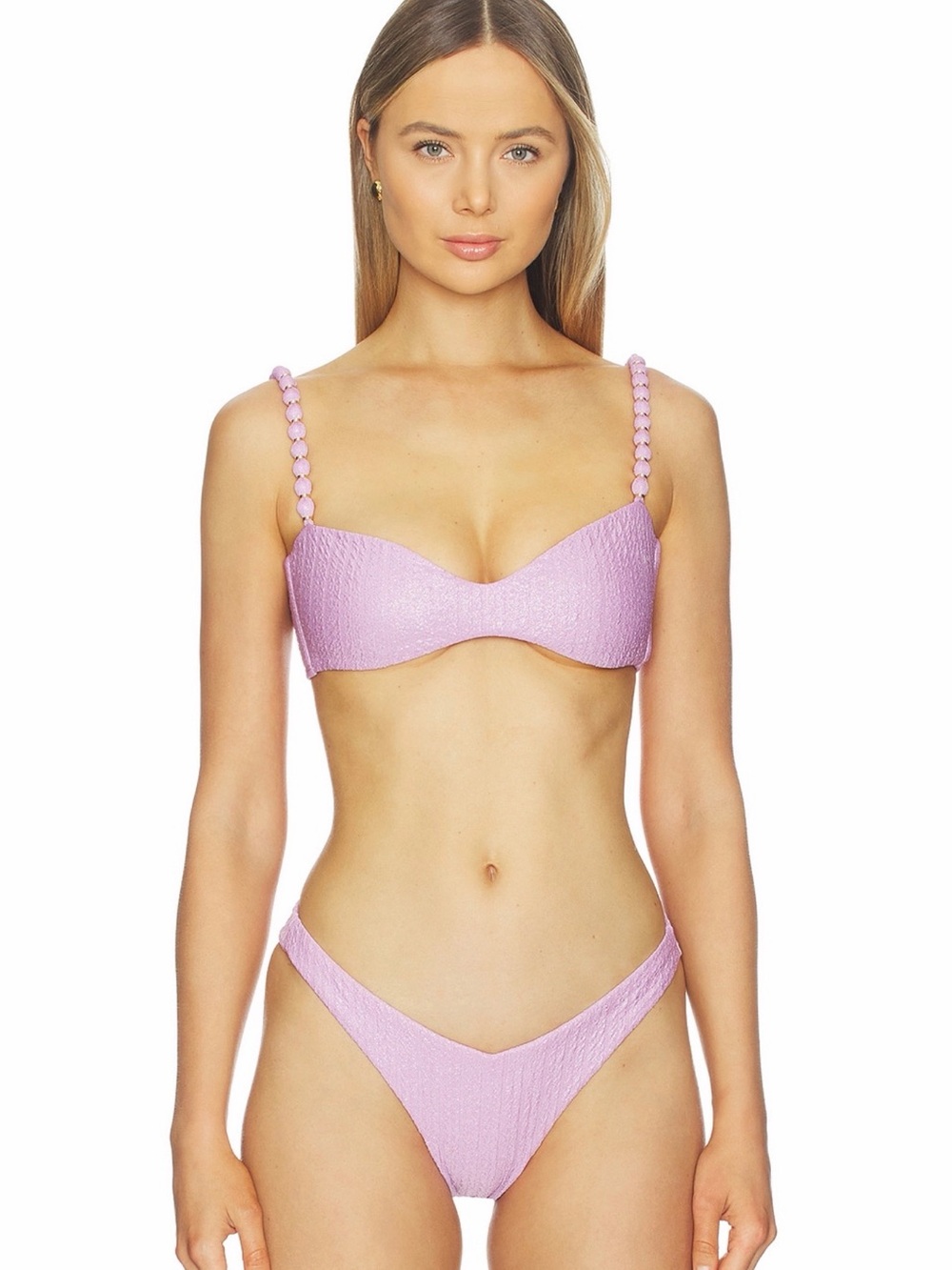 Peixoto Lilac Textured Beaded-Strap Bikini Set